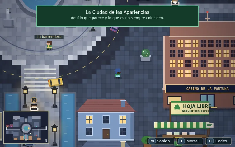 La Ciudad de las Apariencias con autos, torres y el Casino de la Fortuna